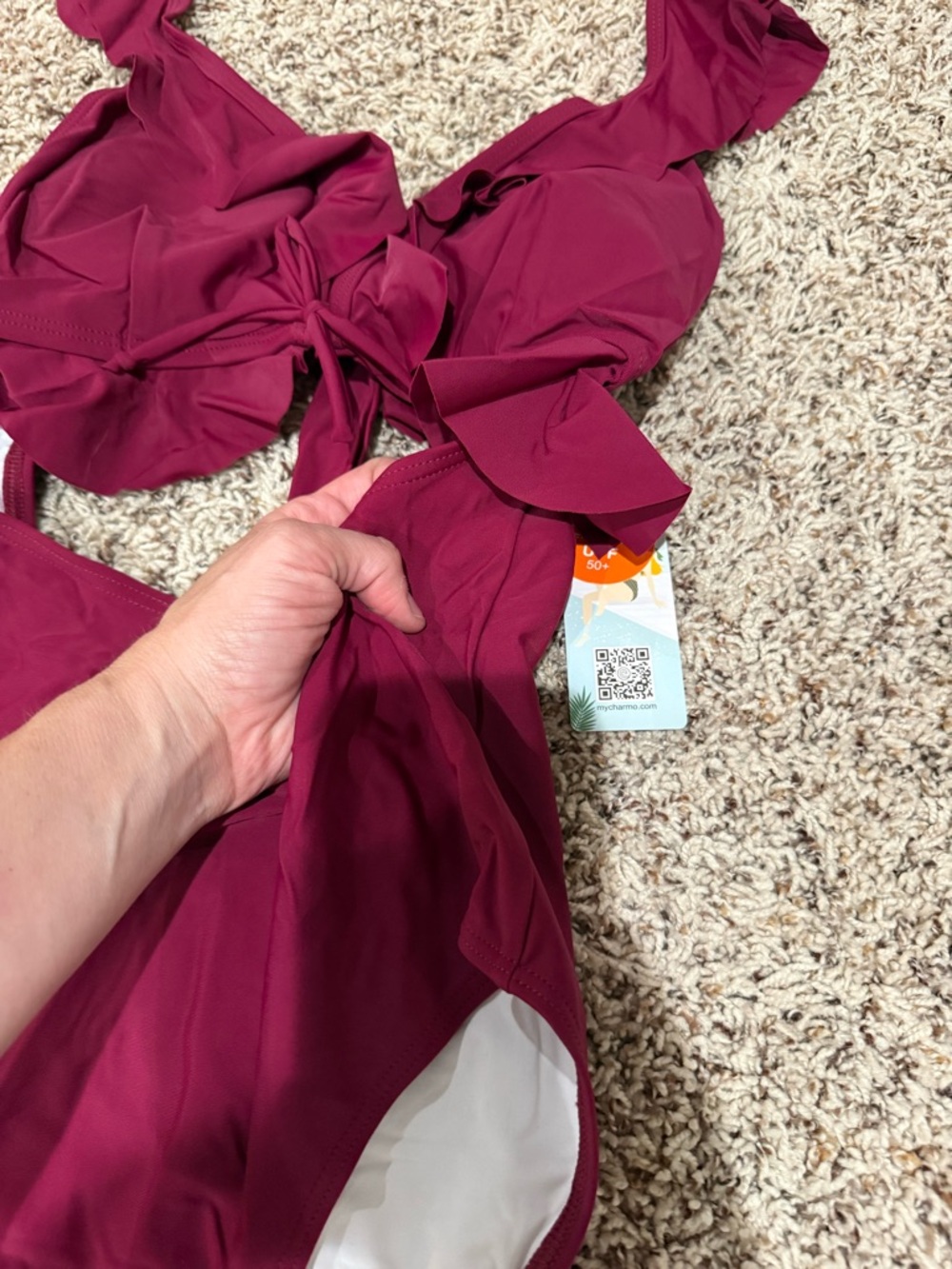 Nwt Magenta One-Piece Ruffle Tie-Front Swimsuit - Picture 2 of 7